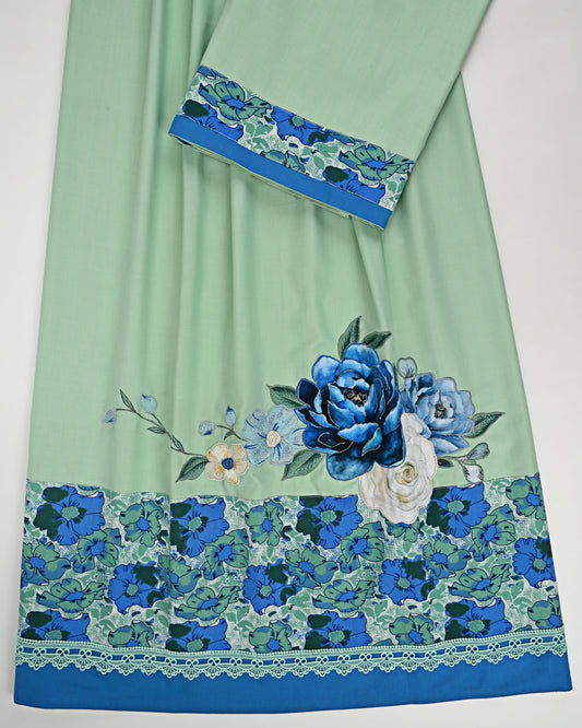 Mint Green Rida With Dark Blue Floral Panel & Floral Applique Bunch