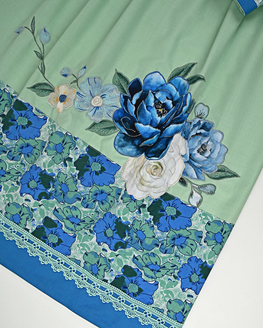 Mint Green Rida With Dark Blue Floral Panel & Floral Applique Bunch