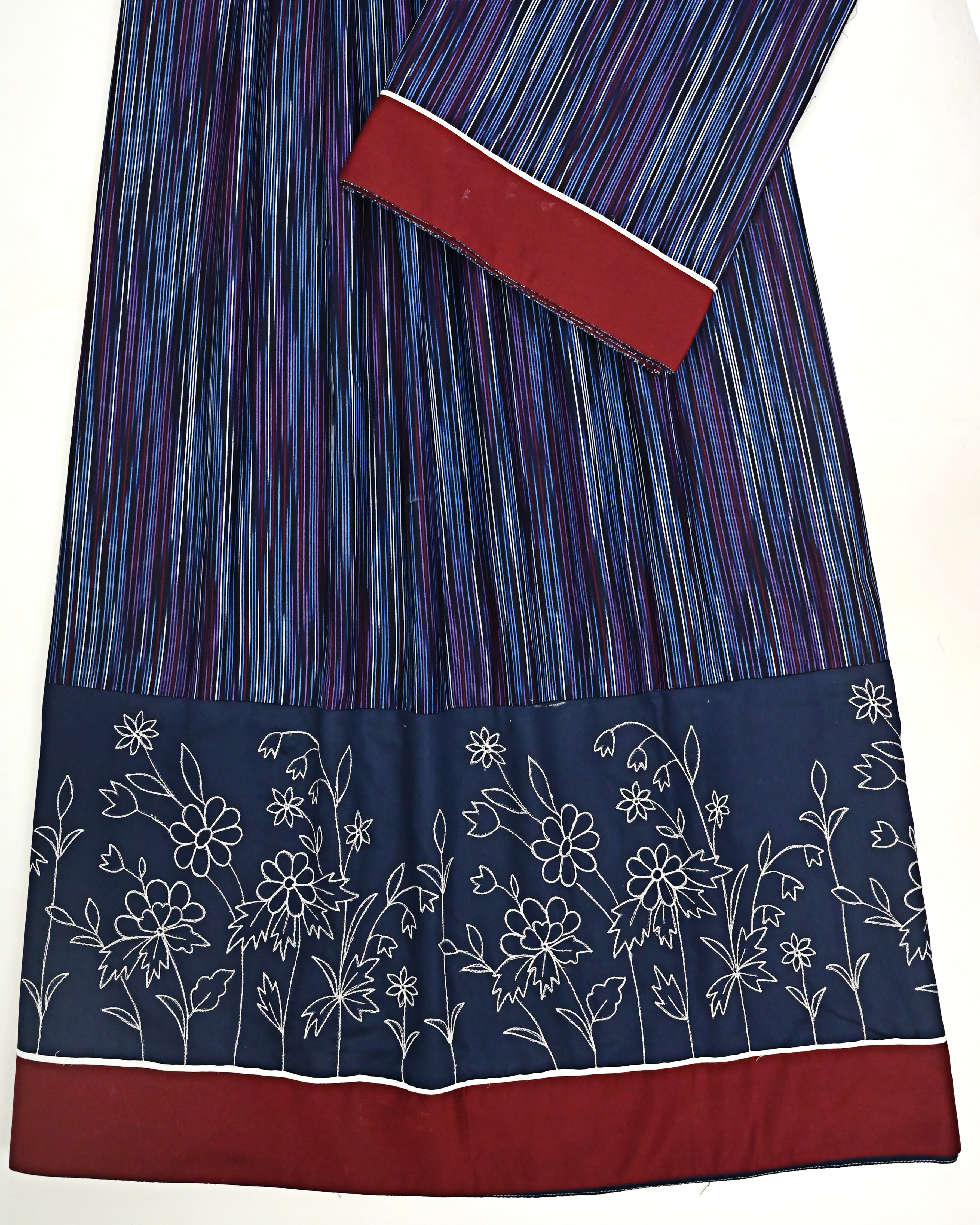 Multi Color Stripes Rida With Smart Denim Red Panel & Smart Embroidery Work