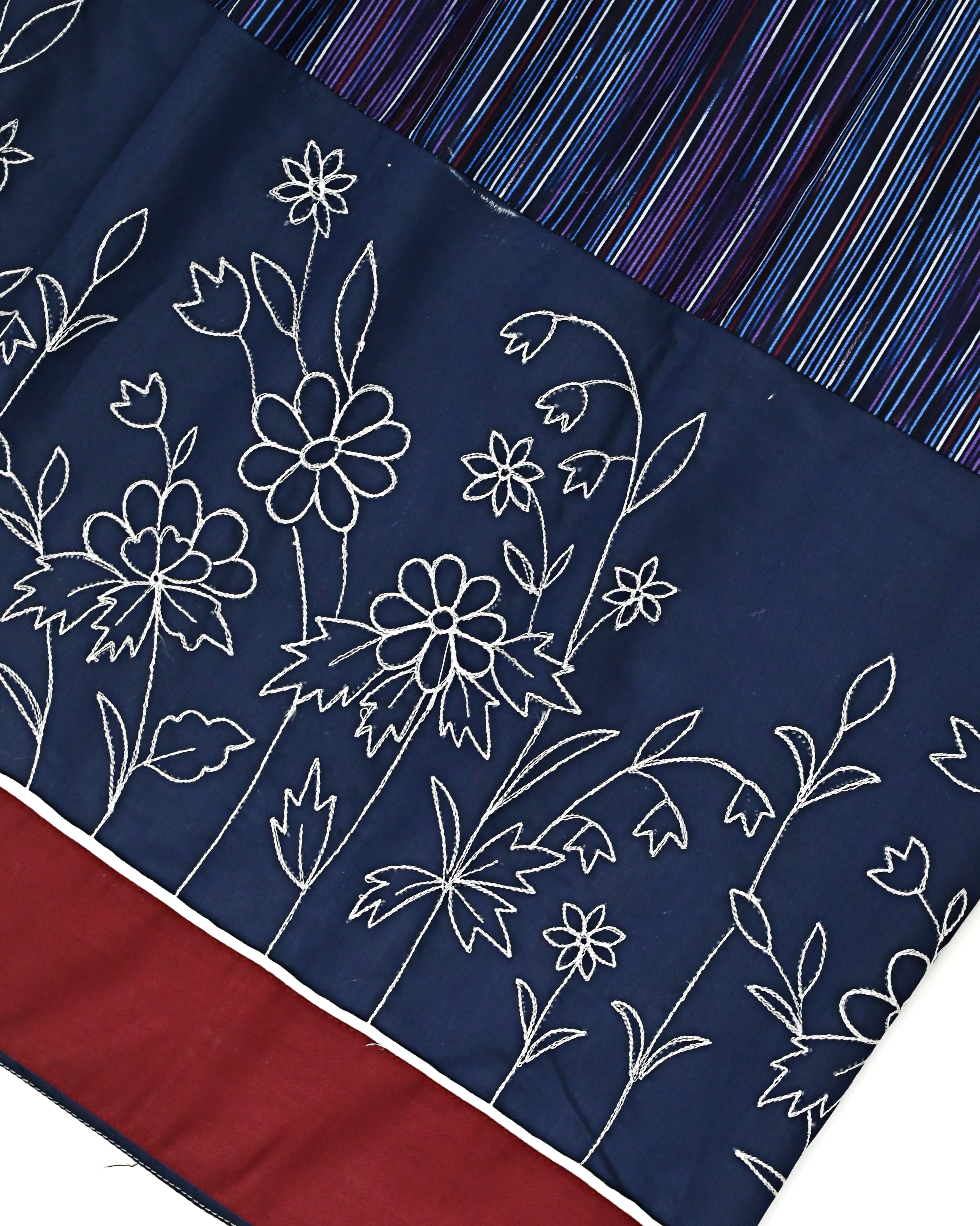 Multi Color Stripes Rida With Smart Denim Red Panel & Smart Embroidery Work