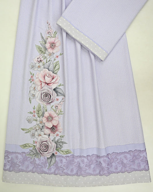 Lavender White Stripes Seersuker Rida With Smart Lace & Floral Applique Side Work