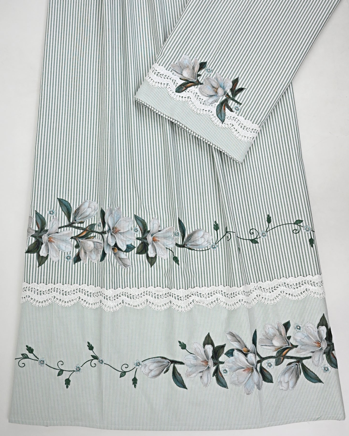 Pine Green White Stripes Rida With Smart Floral Applique & Smart Lace