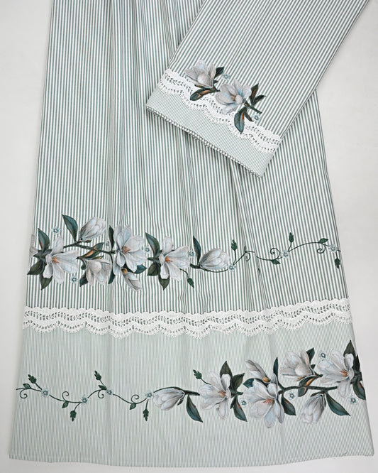 Pine Green White Stripes Rida With Smart Floral Applique & Smart Lace