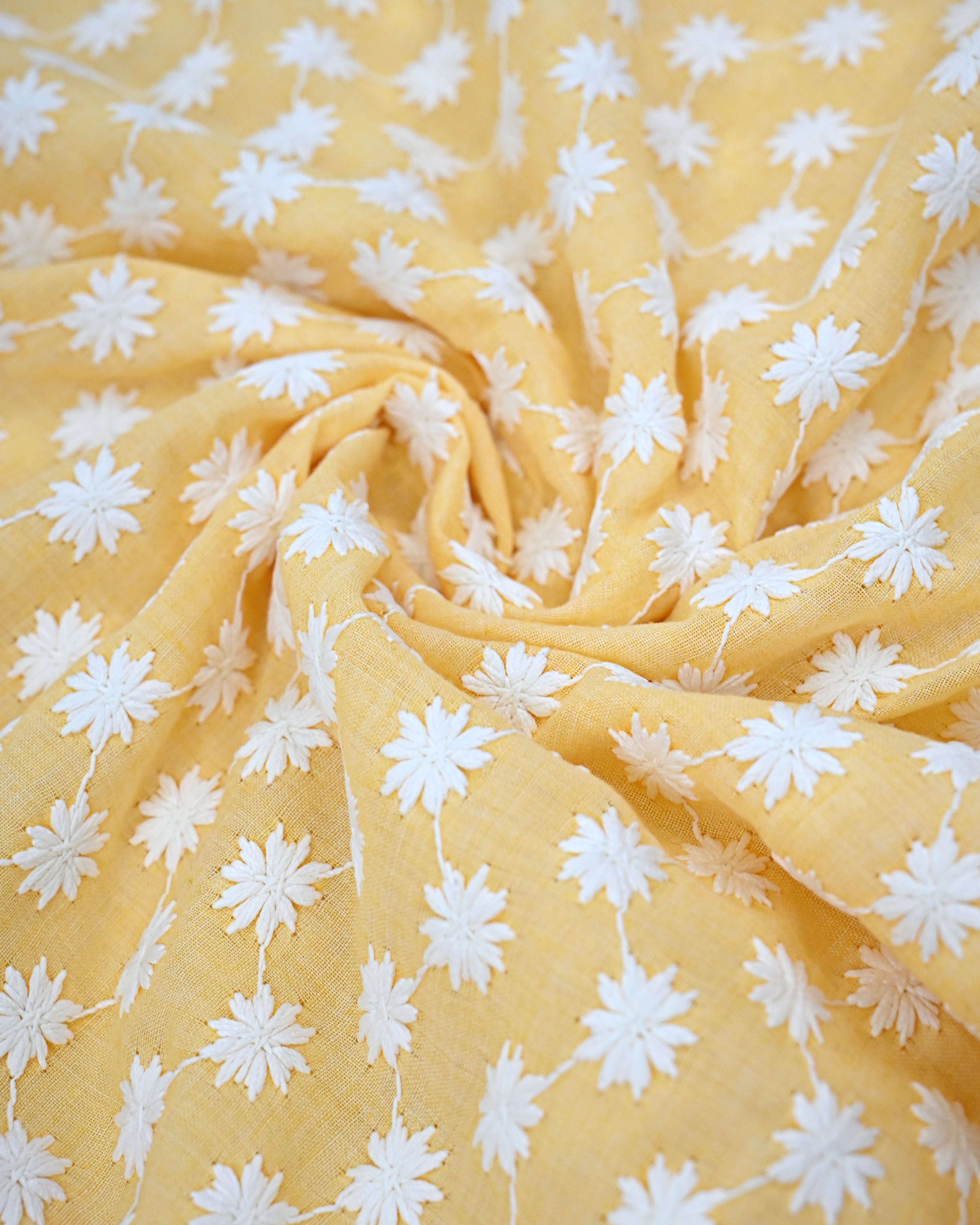 Light Yellow Rida With White Embroidery All Over & Smart White Lace