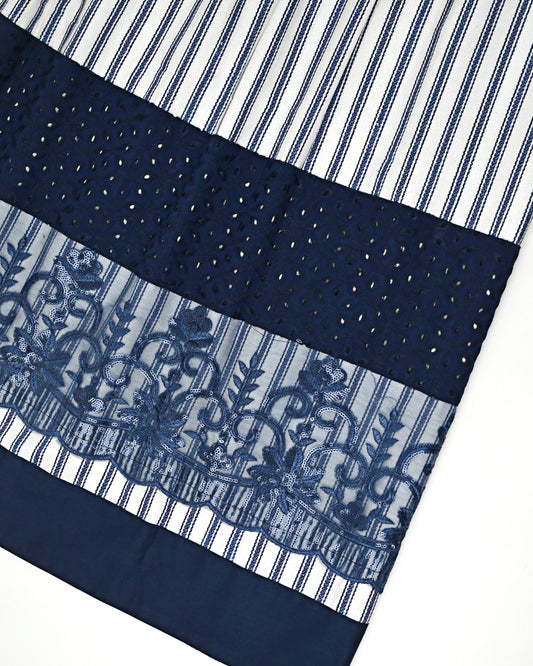 White Base Navy Blue Lining Rida With Smart Navy Hakoba Panel & Smart Lace