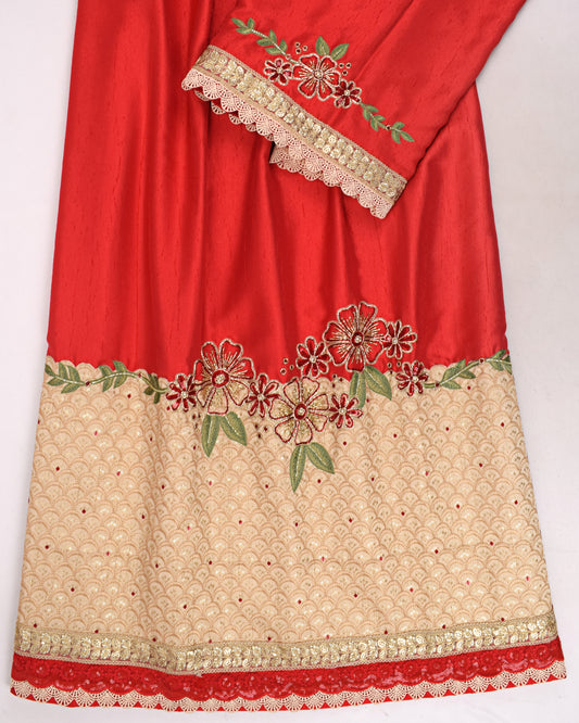 Red Rida With Heavy Lace & Floral Aari Work