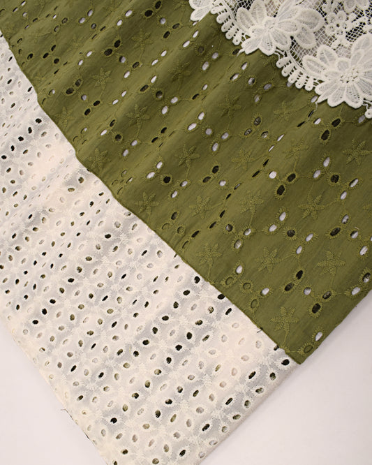 Dark Green Off White Stripes Rida With Smart Hakoba Panel & Lace