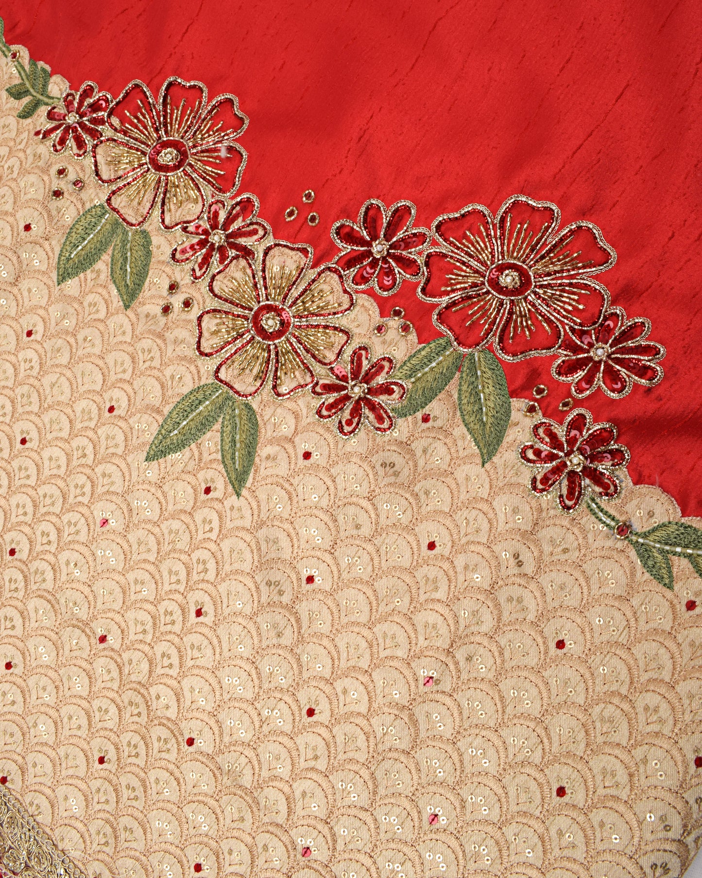 Red Rida With Heavy Lace & Floral Aari Work