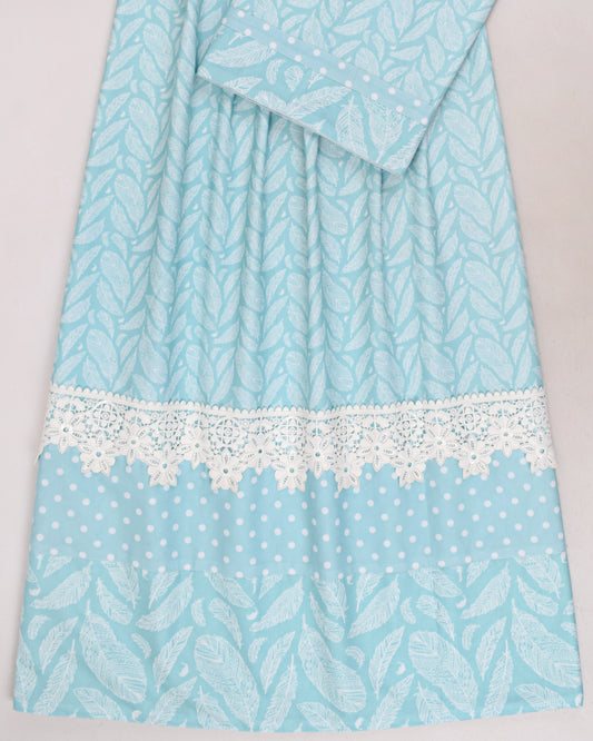 Light Blue Self Printed Rida With Printed Panel & Smart Lace