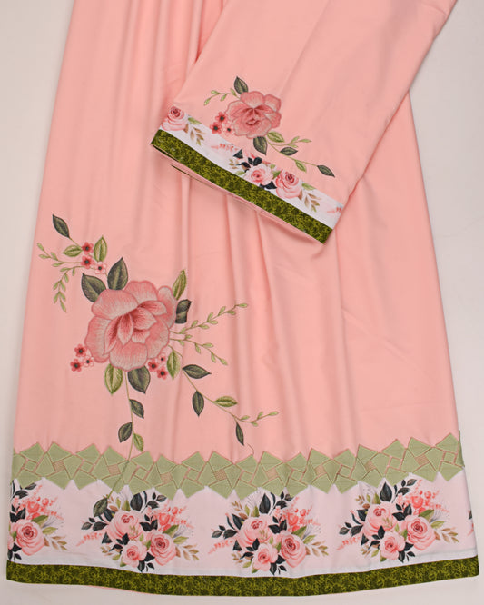 Peach Rida With Smart Floral Panel Lace & Floral Applique Work