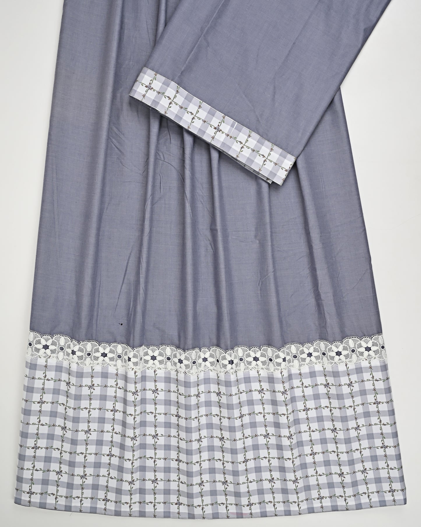 Dark Grey Ohbat Rida With Smart Checks & Floral Panel Lace