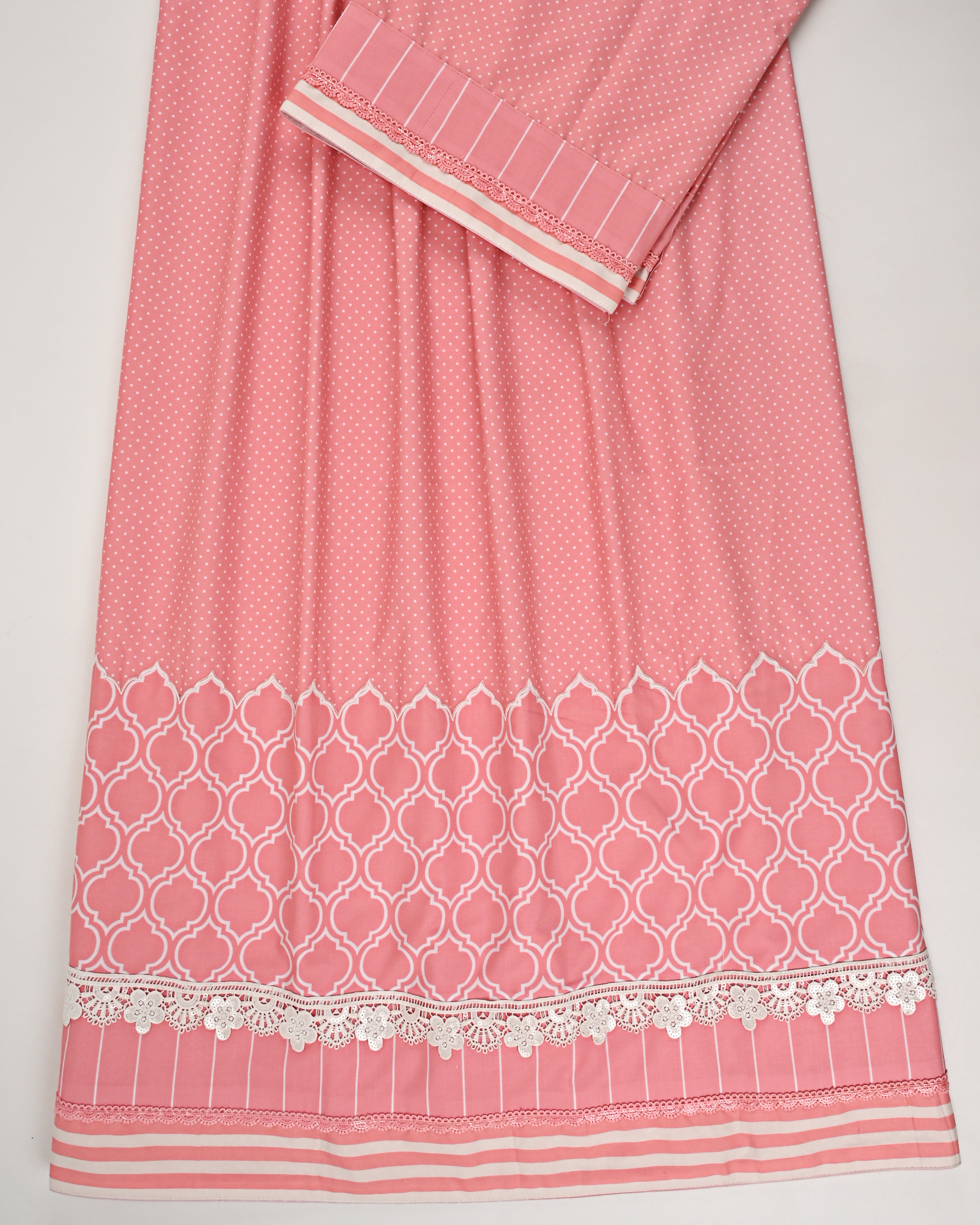 Salmon Pink White Dots Rida With Honey Comb Panel & Smart Lace