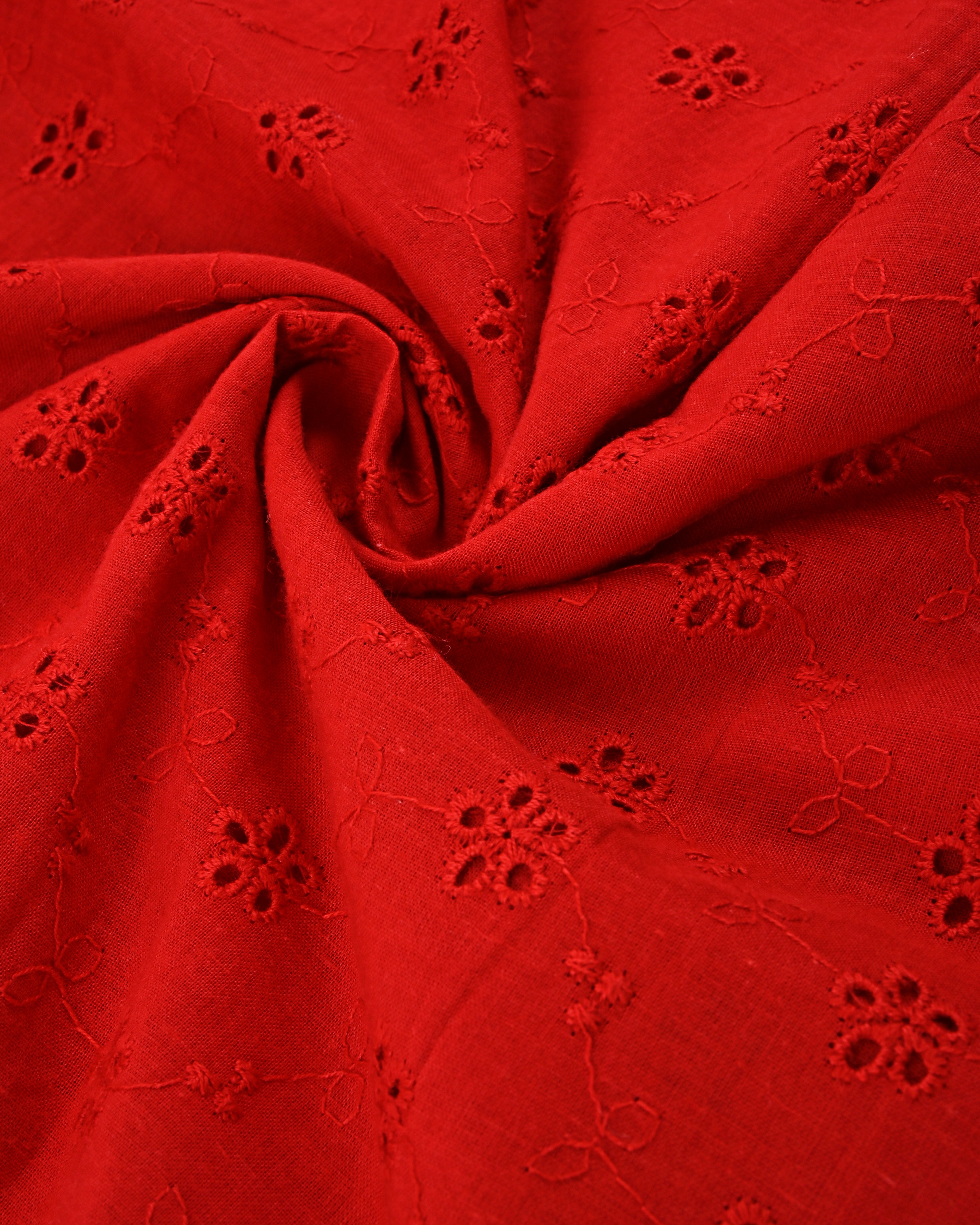 Blood Red Hakoba Rida With White Organza Net Floral Work & Smart Black Lace