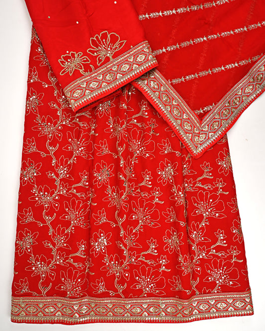 Blood Red RCJ With Full Embroidery Work & Golden Lacing
