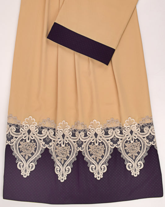 Cream Abaya Rida With Smart Dark Imported Panel & Lace
