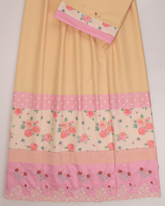 Peach Rida With Floral Panel & All Over Bullions Border Work