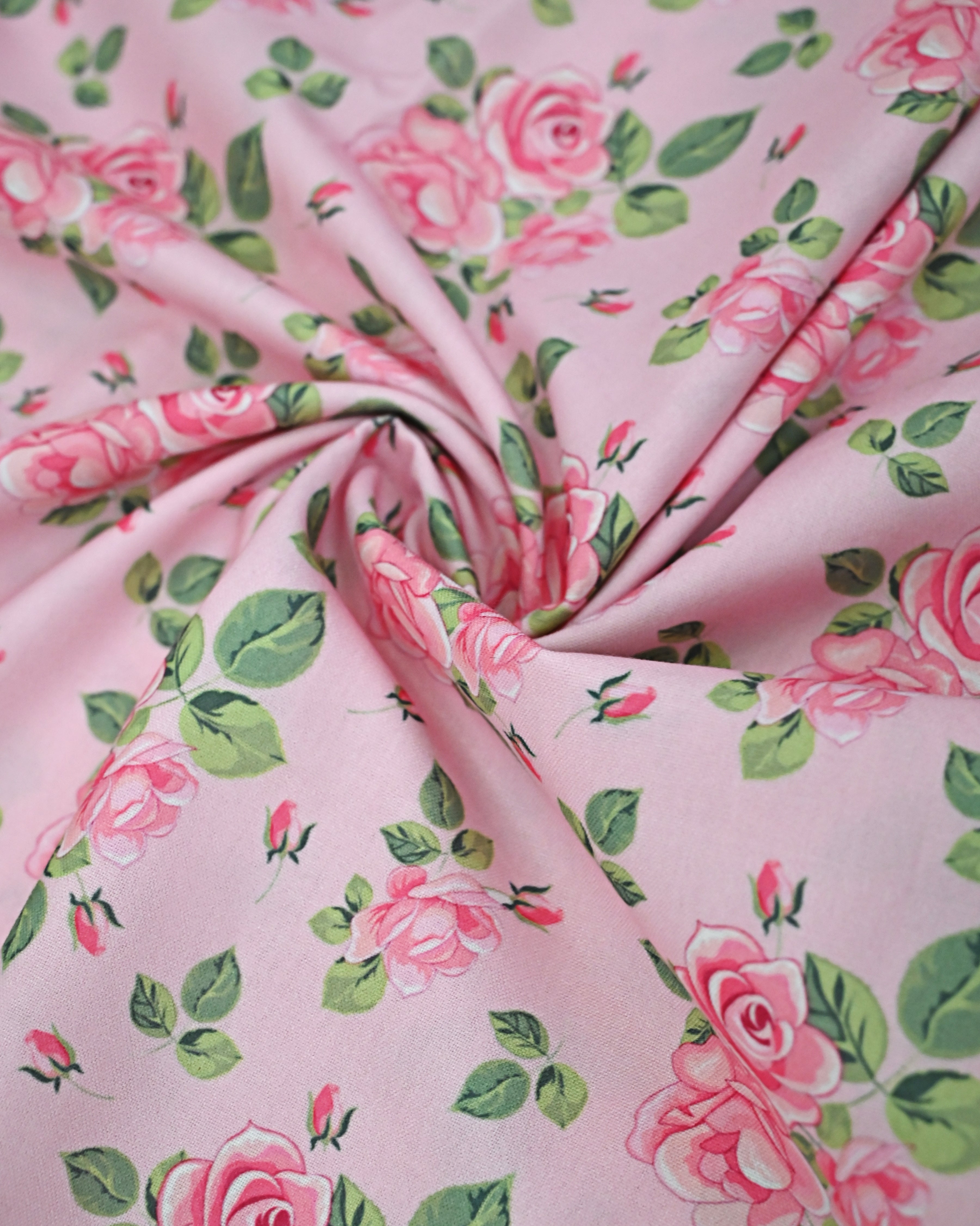 Baby Pink Base Floral Printed Rida With Smart Floral Lace & Green Panel