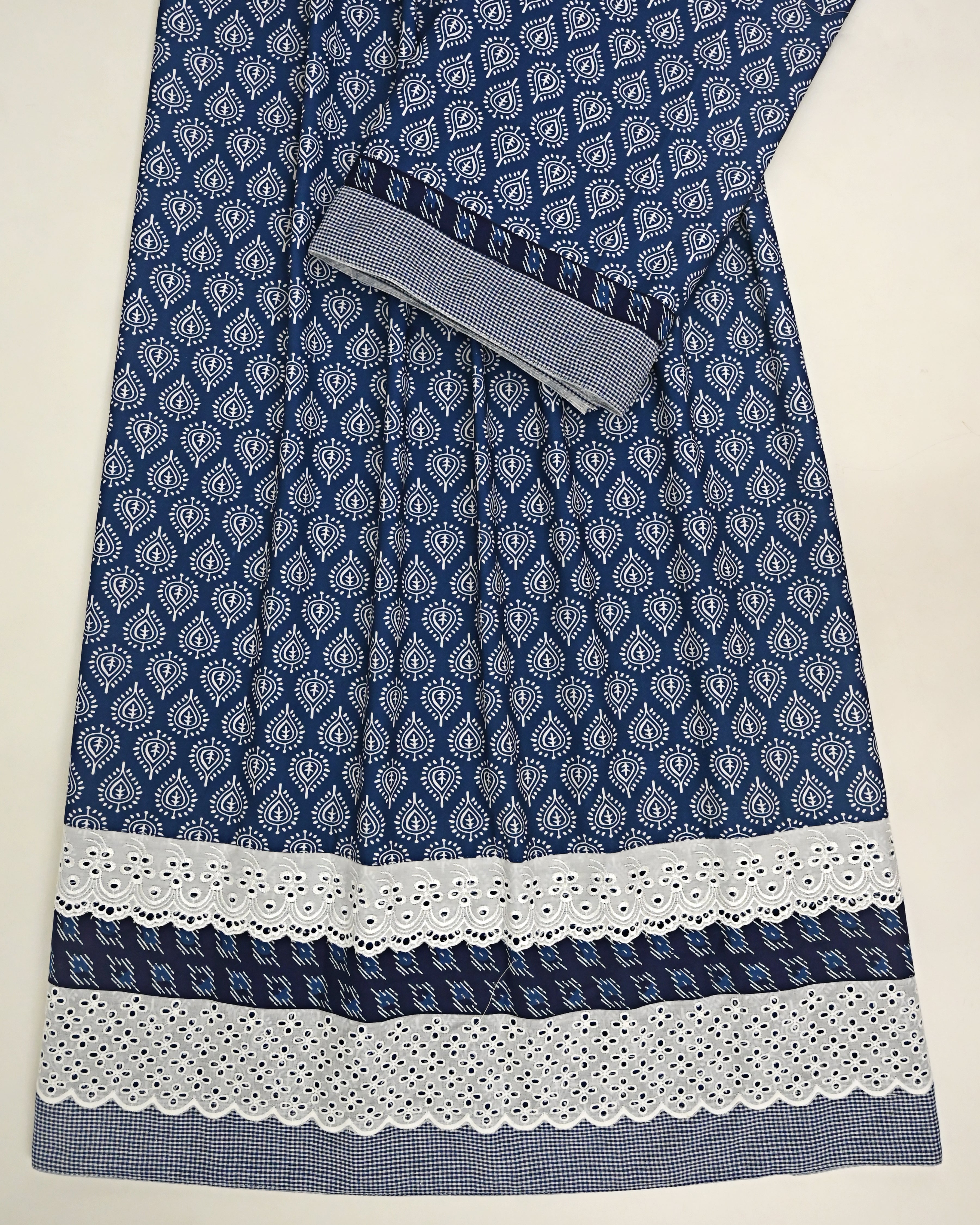 Dark Blue Batik Print Rida With Smart Lacing & Dark Blue Small Belt