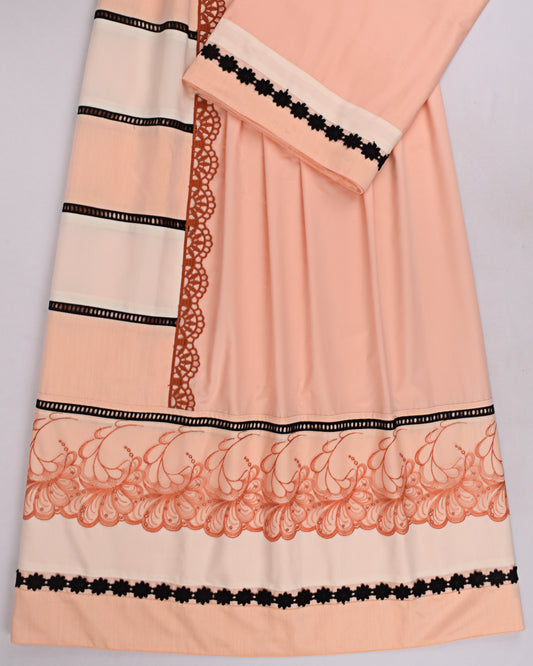 Peach Rida With Smart Fancy Pattern & Smart Lace