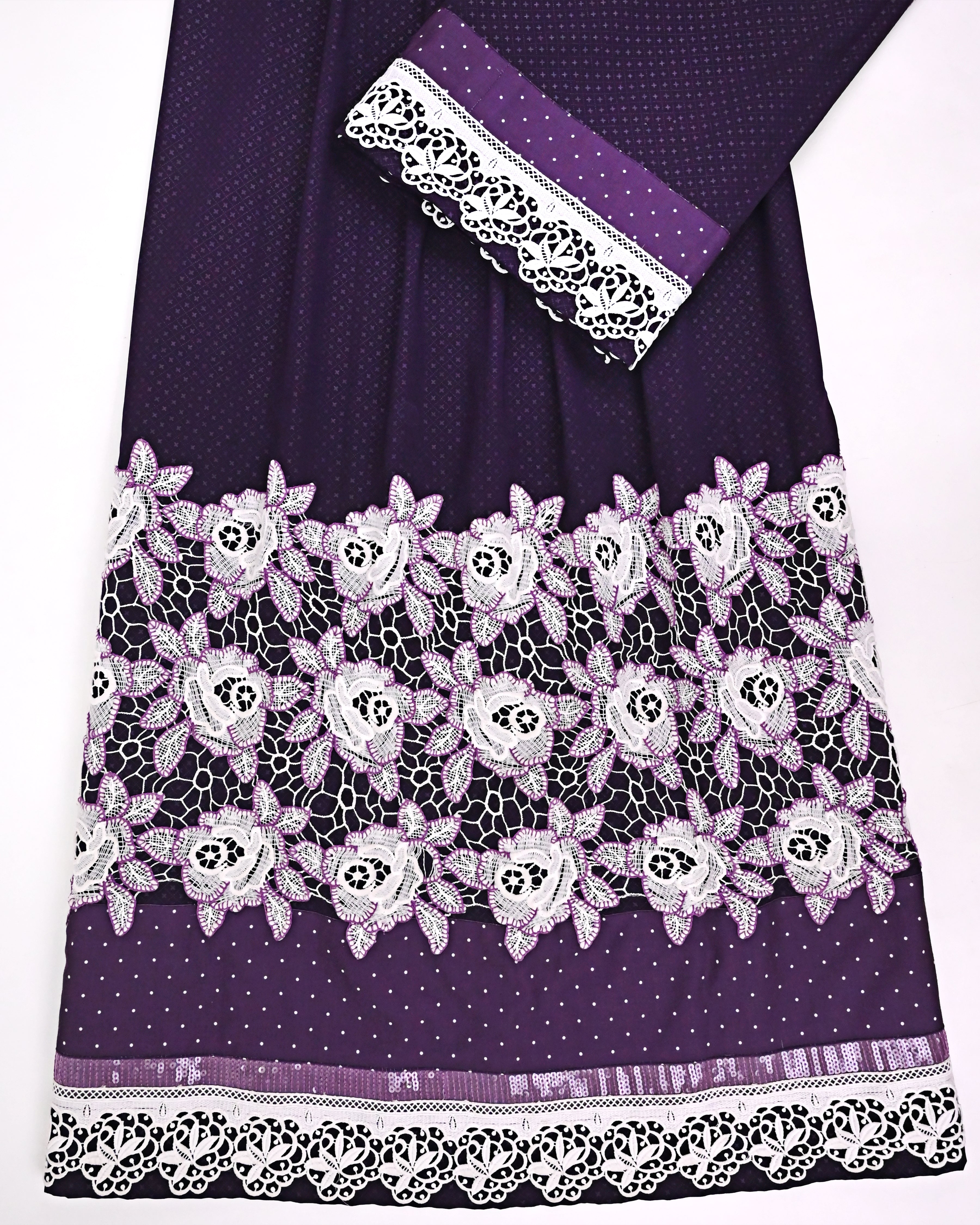 Dark Purple Rida Smart Floral Design Lace & Smart Panel Sequence Lace