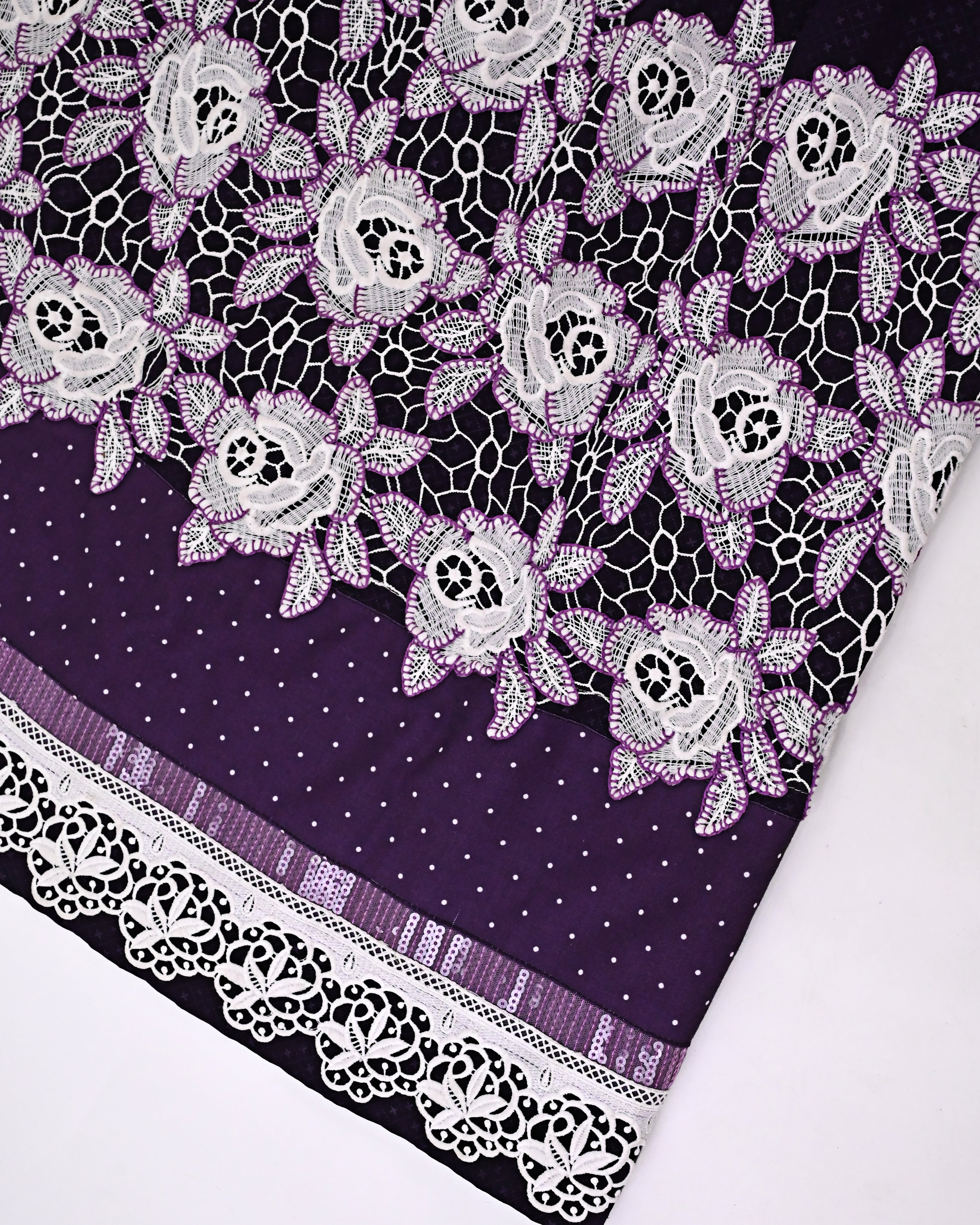 Dark Purple Rida Smart Floral Design Lace & Smart Panel Sequence Lace