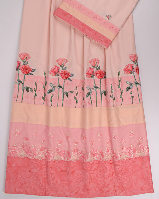 Baby Pink Rida With Smart Lace Panel & Floral Work