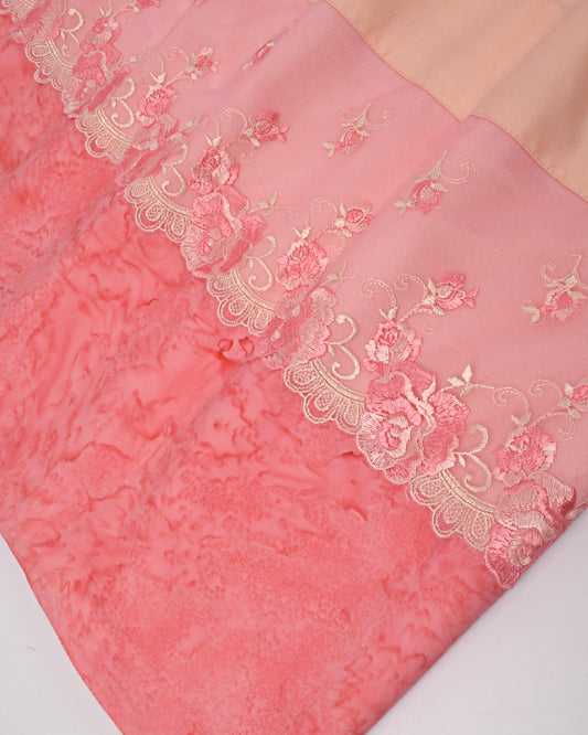 Baby Pink Rida With Smart Lace Panel & Floral Work