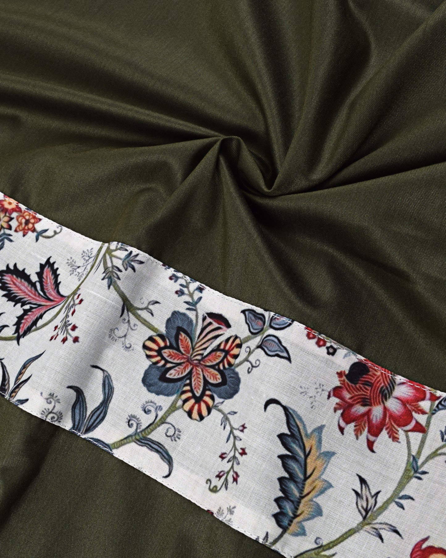 Dark Green With Floral Printed Panel & Pattern