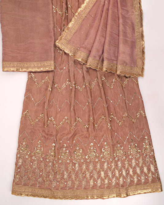 Rose Gold RCJ With Heavy Aari Work & Beautiful Duppatta