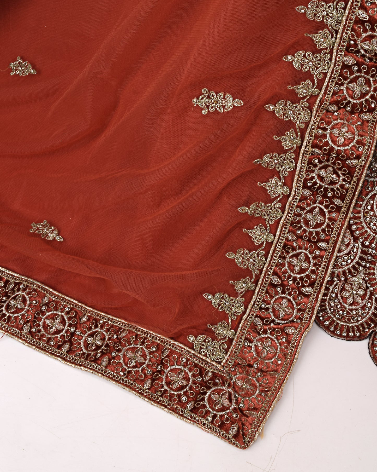 Rusty Orange Bridal Wear With Full Handwork With Duppatta With Aster