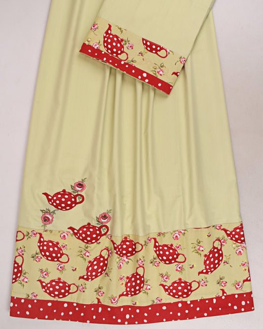 Light Pistachio Rida With Kettle Printed Panel & Floral Work