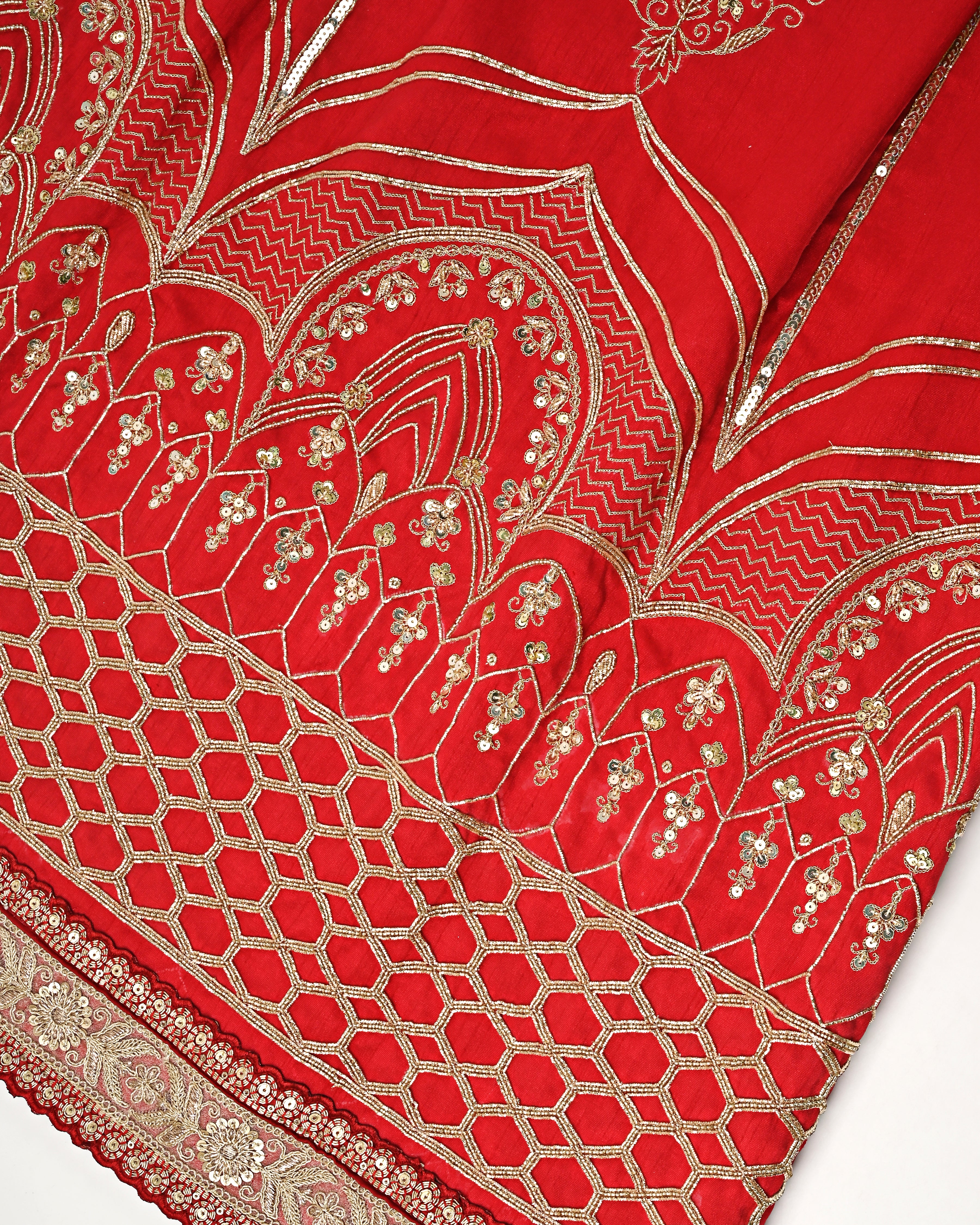 Red Color RCJ With Golden Aari Work & Smart Golden Lace
