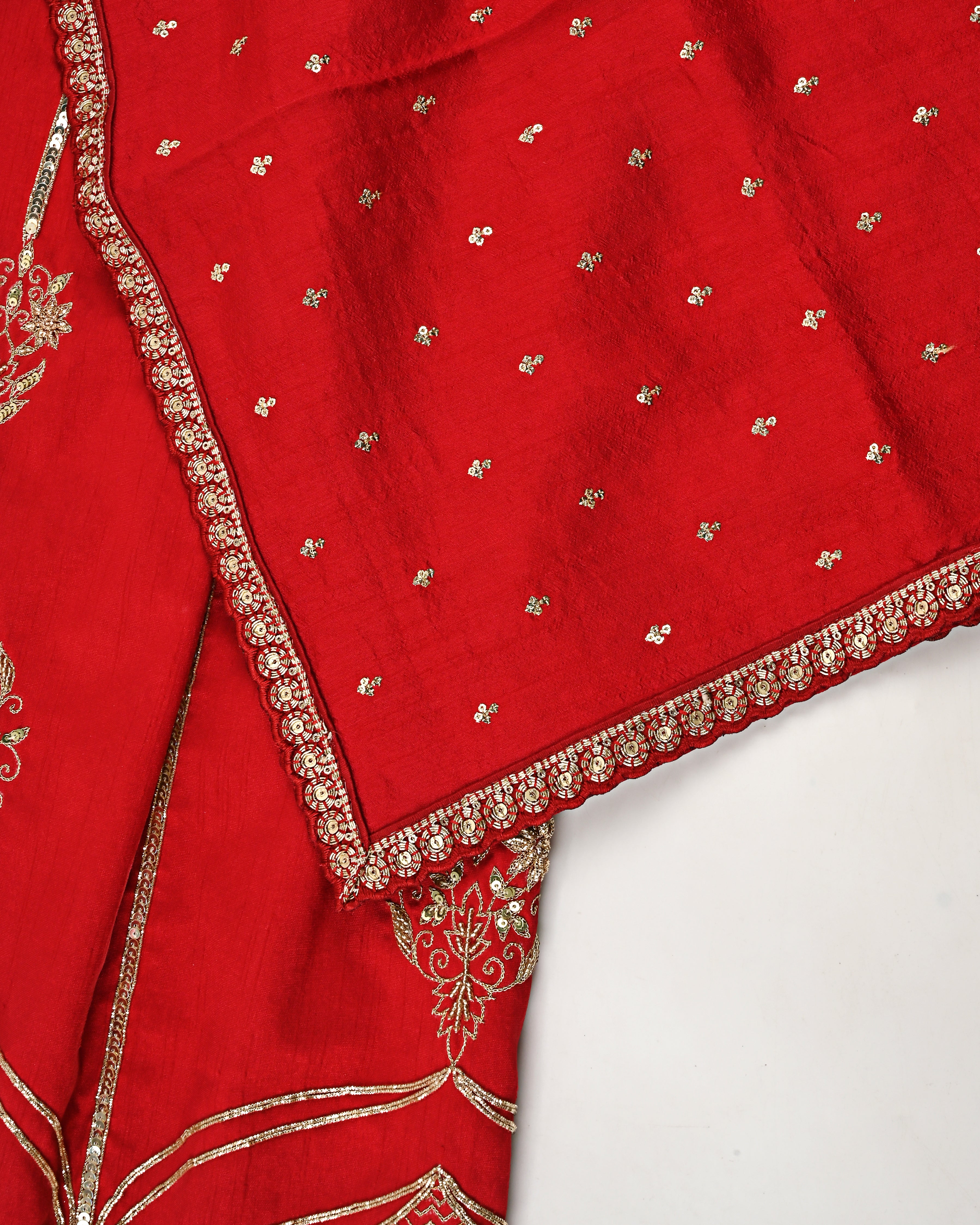 Red Color RCJ With Golden Aari Work & Smart Golden Lace