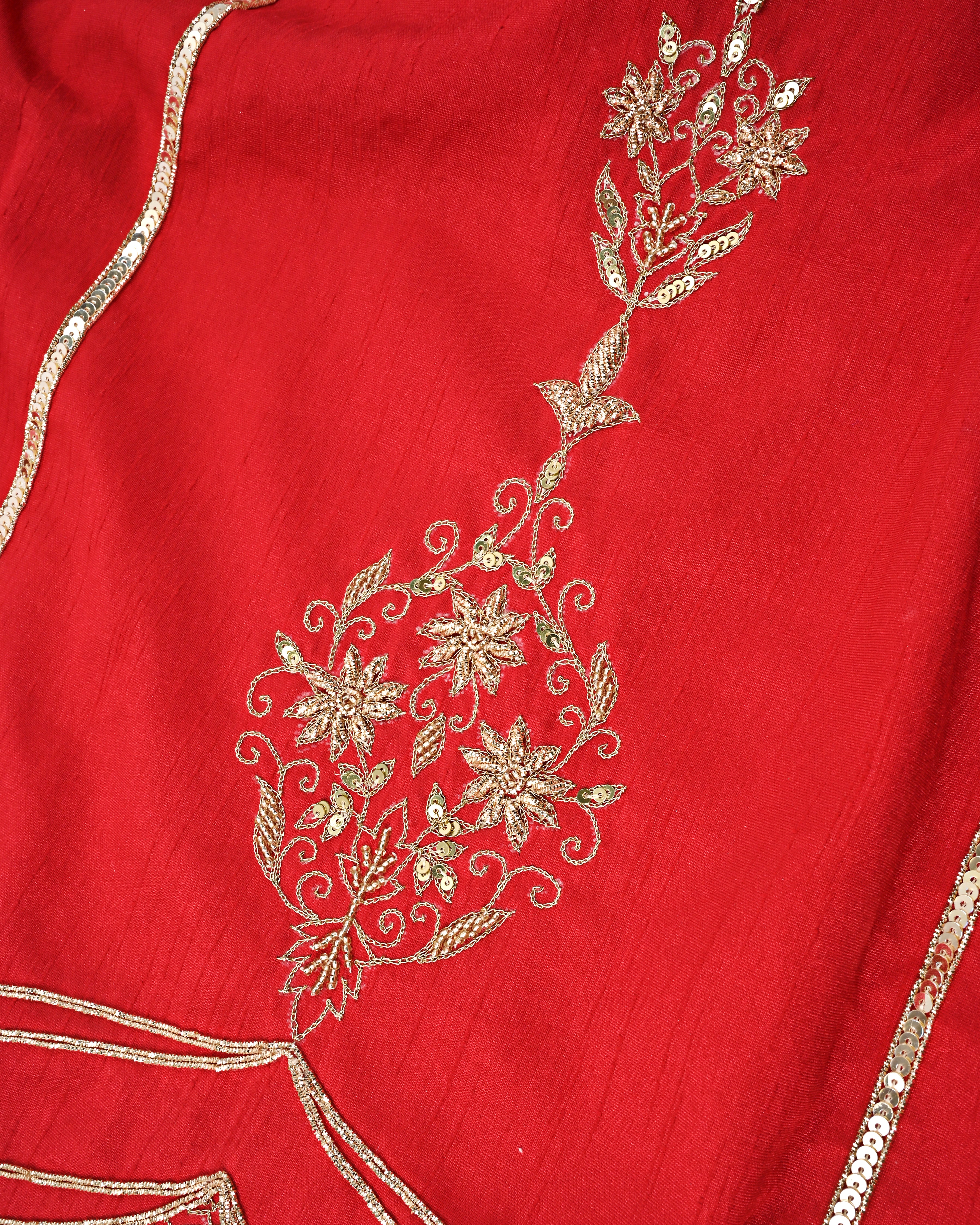 Red Color RCJ With Golden Aari Work & Smart Golden Lace