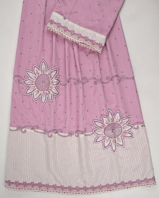 Dusty Rose All Over Tikri With Smart White Sequence Panel & Floral Aari Work