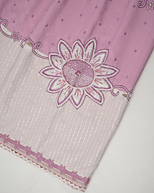 Dusty Rose All Over Tikri With Smart White Sequence Panel & Floral Aari Work