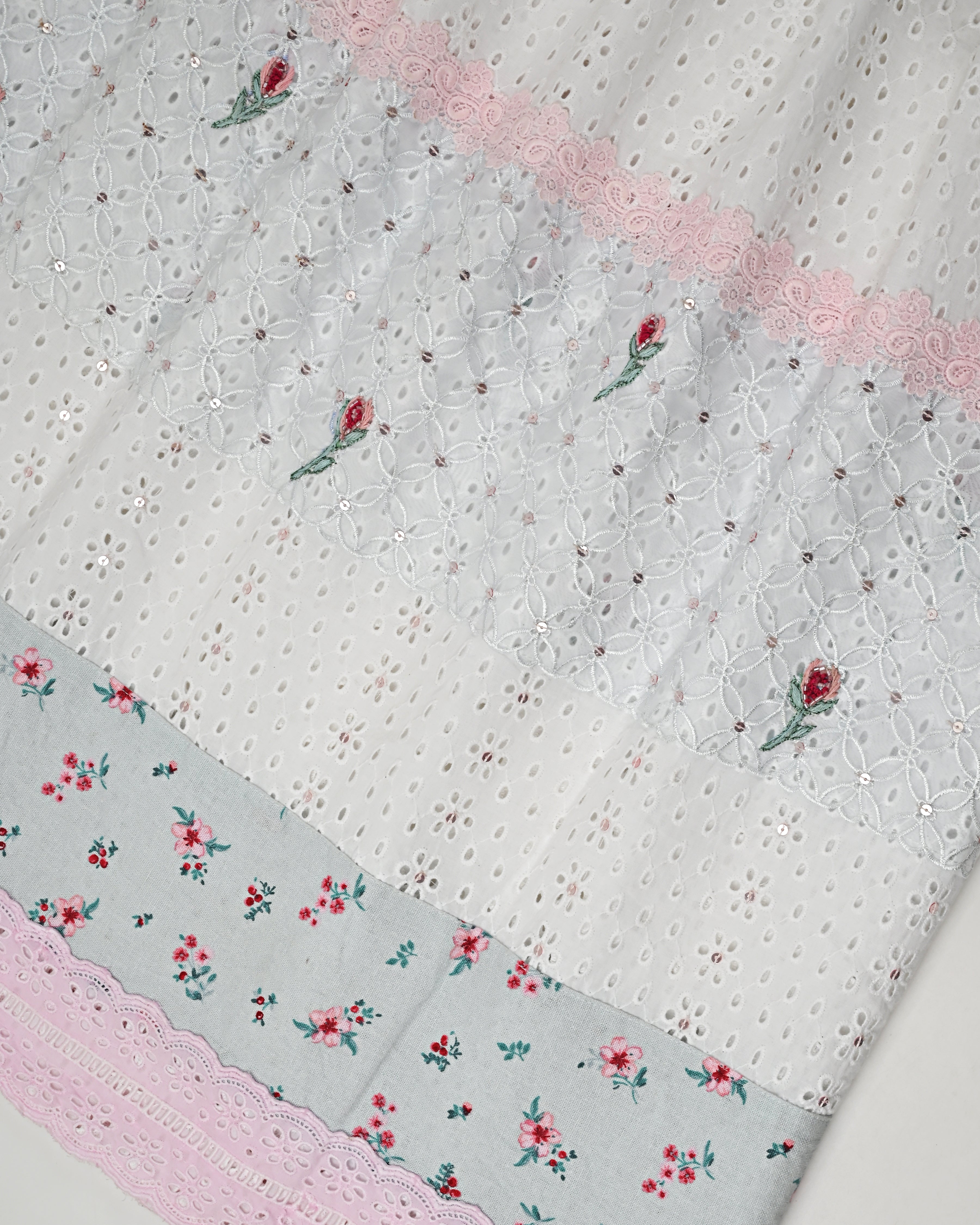White Hakoba Rida With Smart Lace Floral Panel  All Over Tiki & Floral Work