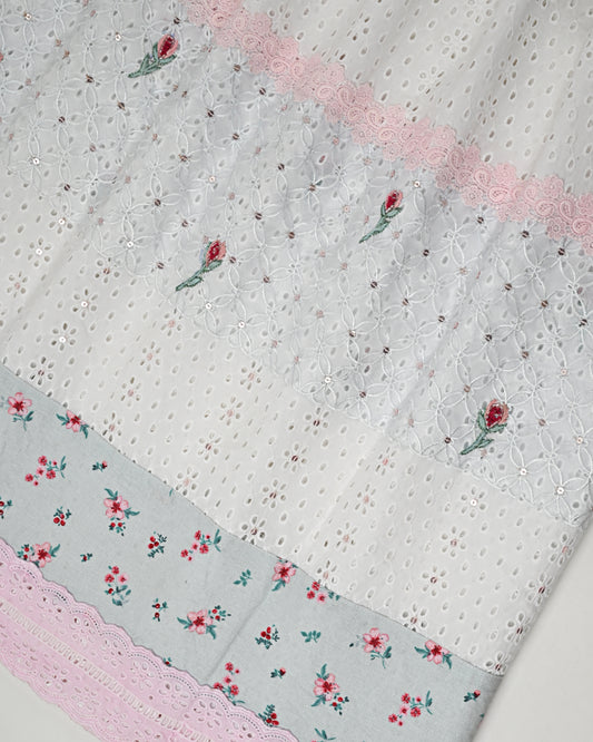 White Hakoba Rida With Smart Lace Floral Panel  All Over Tiki & Floral Work