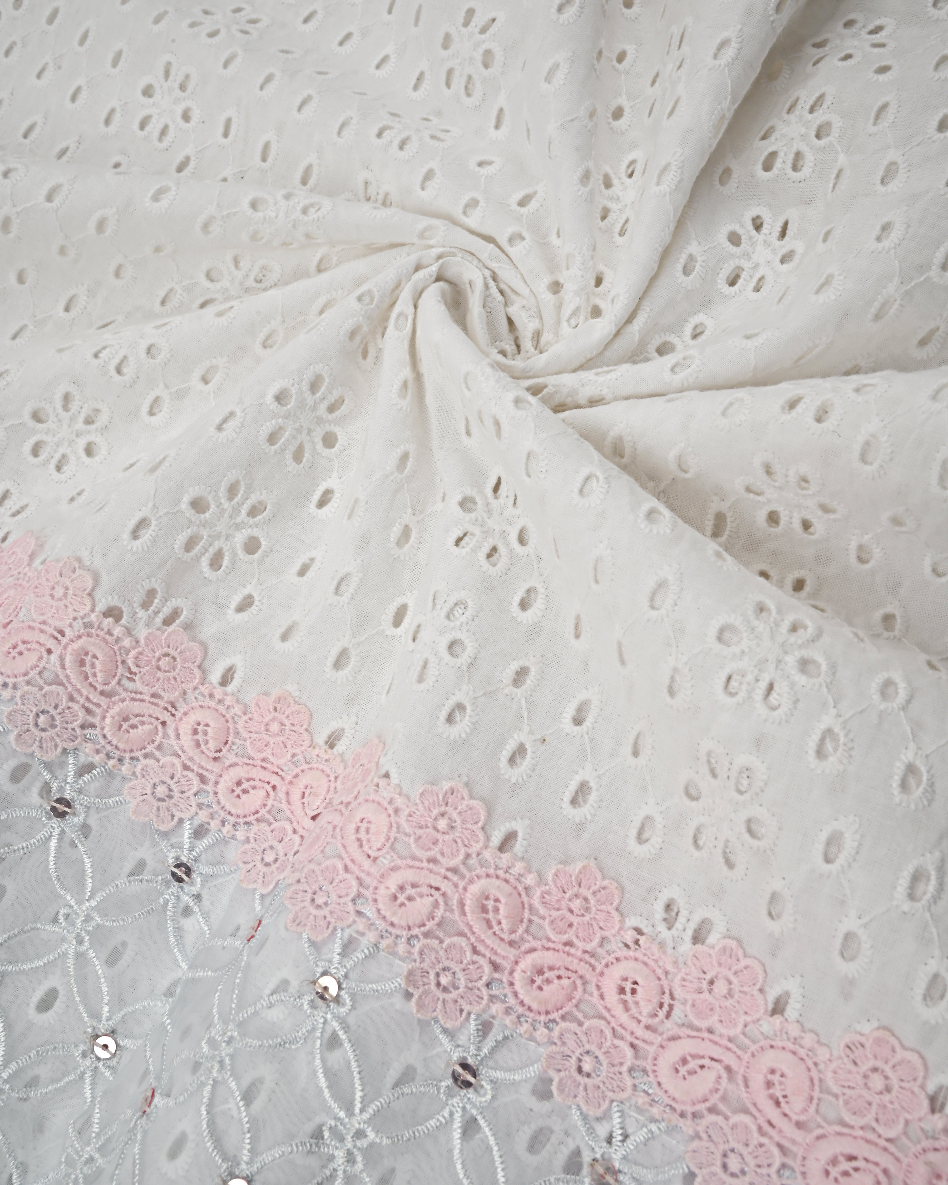 White Hakoba Rida With Smart Lace Floral Panel  All Over Tiki & Floral Work