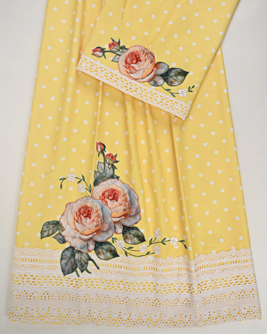 Mango Yellow Polka Dots Rida With Smart Lace & Floral Applique Work