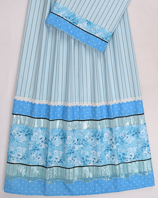 Sky Blue Lining Rida With Smart Floral Panel & Lace