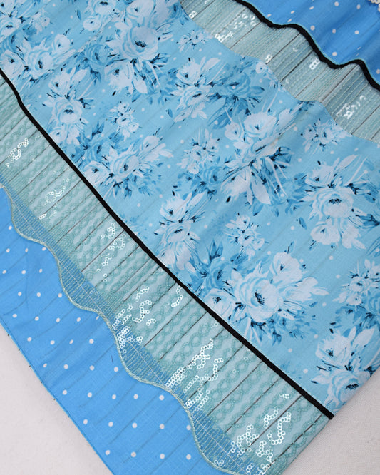 Sky Blue Lining Rida With Smart Floral Panel & Lace