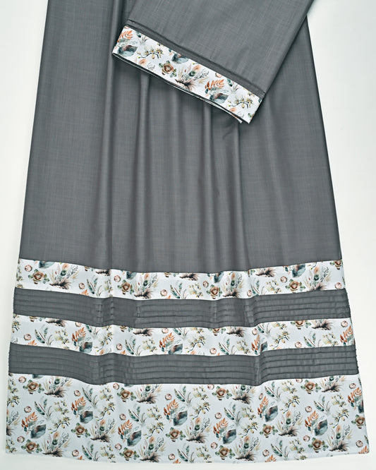 Dark Grey Ohbat Rida With Smart Floral Panel & Pintex
