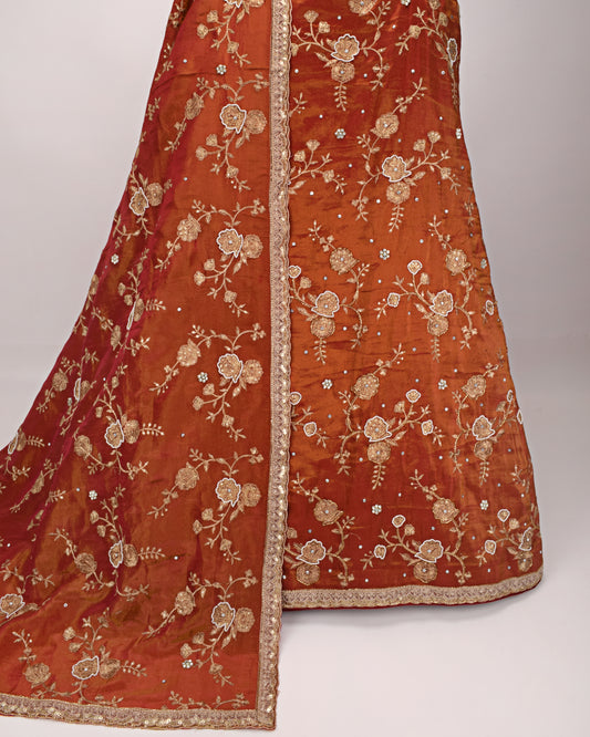 Rusty Orange Bridal Wear With Full Aari Work & Same Duppatta