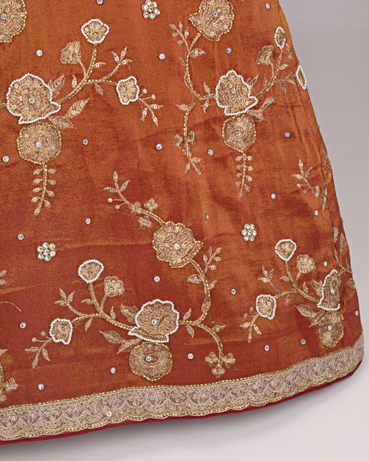Rusty Orange Bridal Wear With Full Aari Work & Same Duppatta