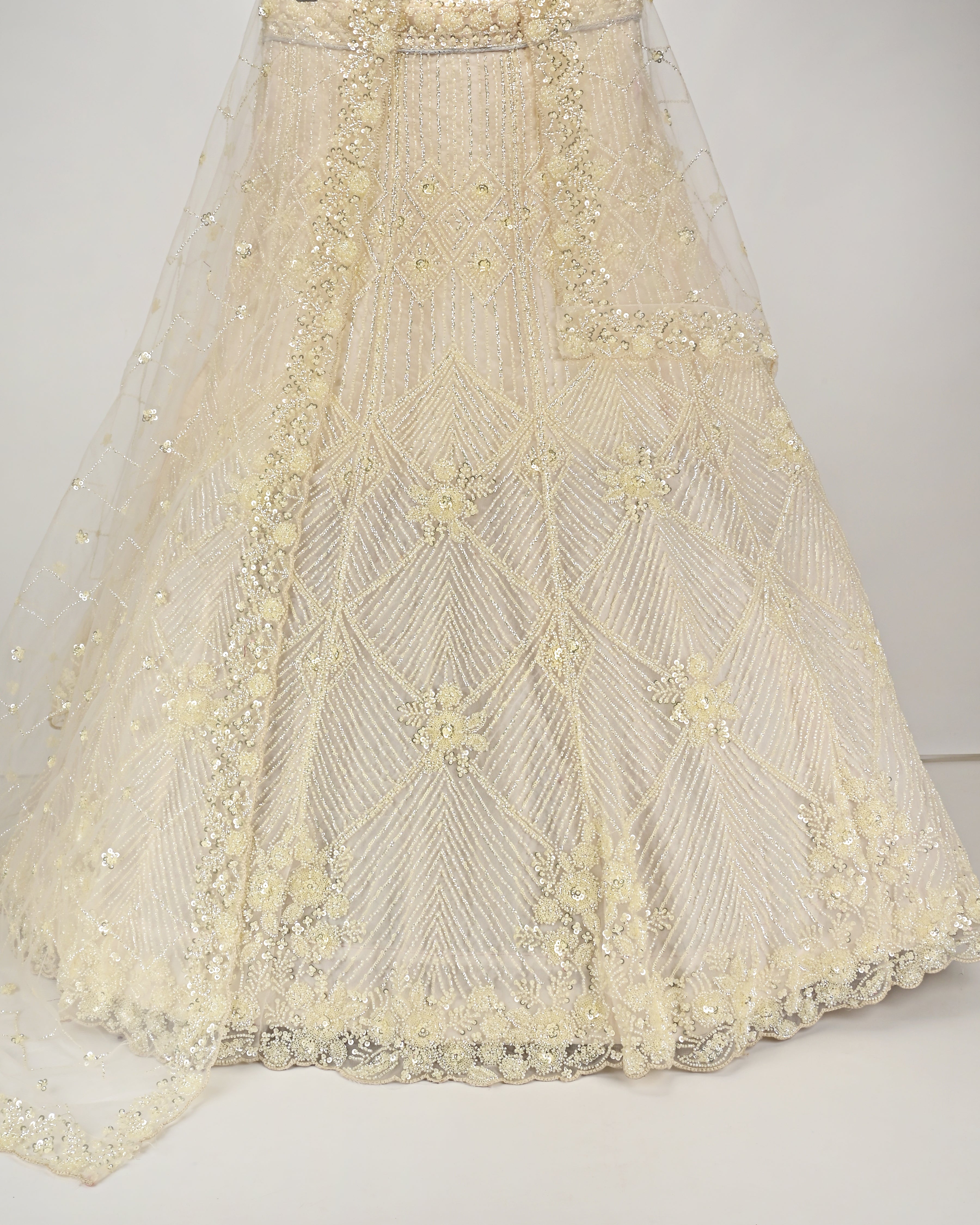 Butter Yellow Bridal Jodi With Full Moti Aari Work & Dupatta With Floral Border
