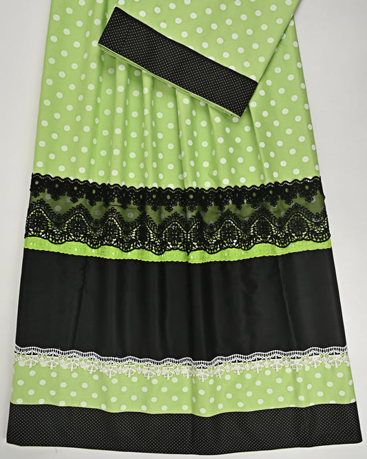 Parrot Green Dots Rida With Black Lace & Black Panel