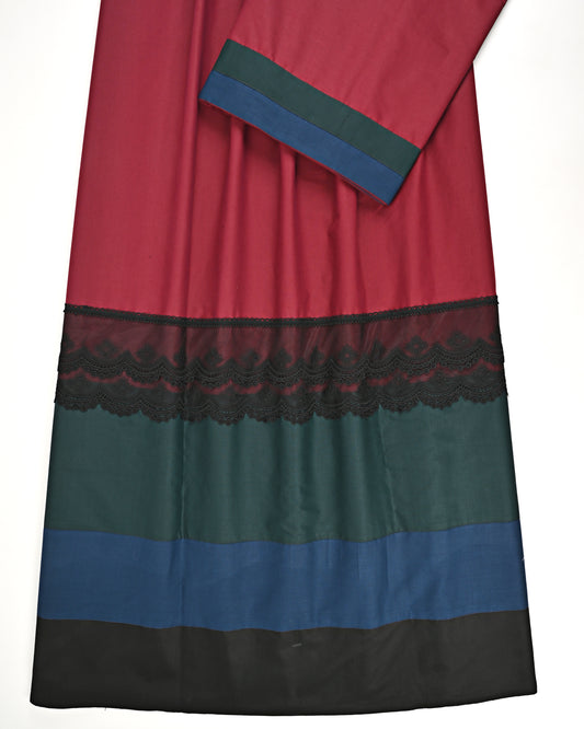Maroon Rida With Smart Black Lace & Dark Panel