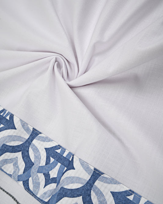 White Rida With Smart Blue Print Patta Pattern & Anchor Pattern
