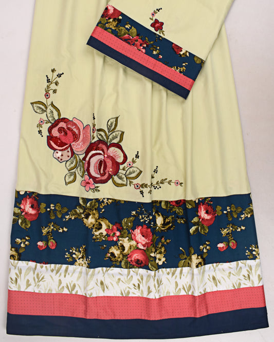 Light Pistachio Rida With Smart Floral Panel & Aari Work